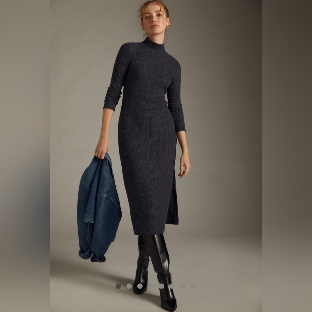 Daily Practice by Anthropologie Turtleneck Side-Slit Dress Charcoal Grey Size S